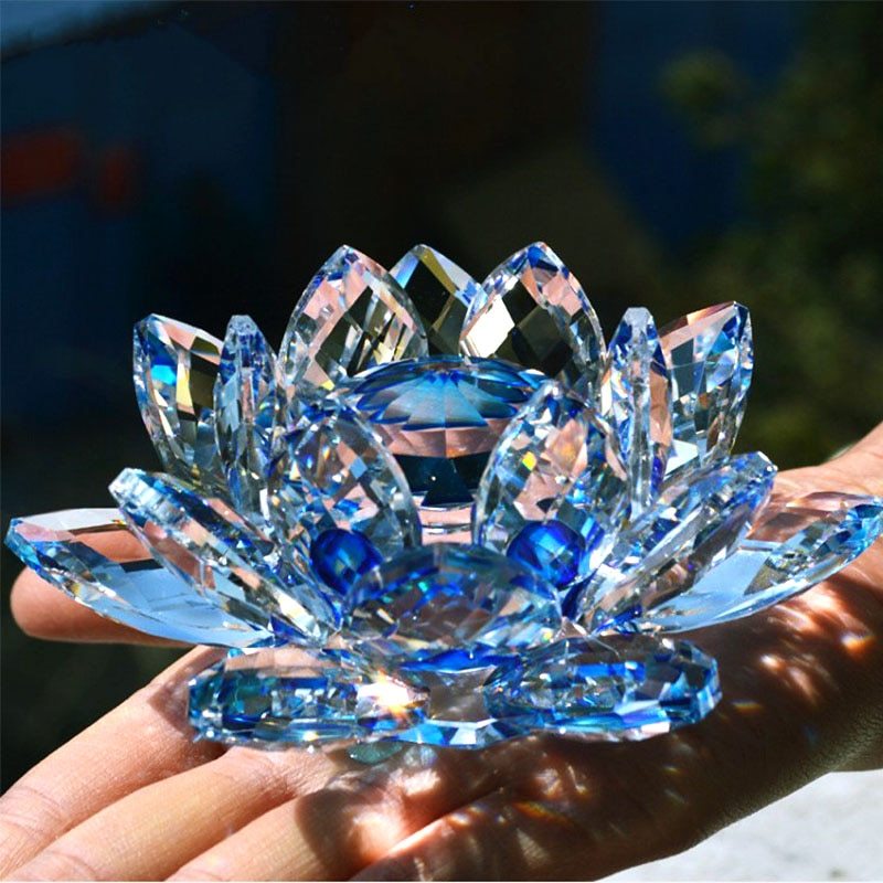 80mm Quartz Crystal Lotus Flower Crafts Glass Paperweight Fengshui Ornaments Figurines Home Wedding Party Decor Gifts Souvenir 🇨🇳