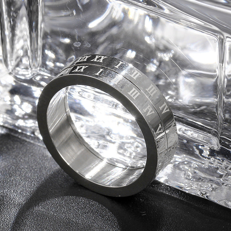 6mm Vintage Anxiety Turnable Roman Numeral Titanium Ring 🇨🇳