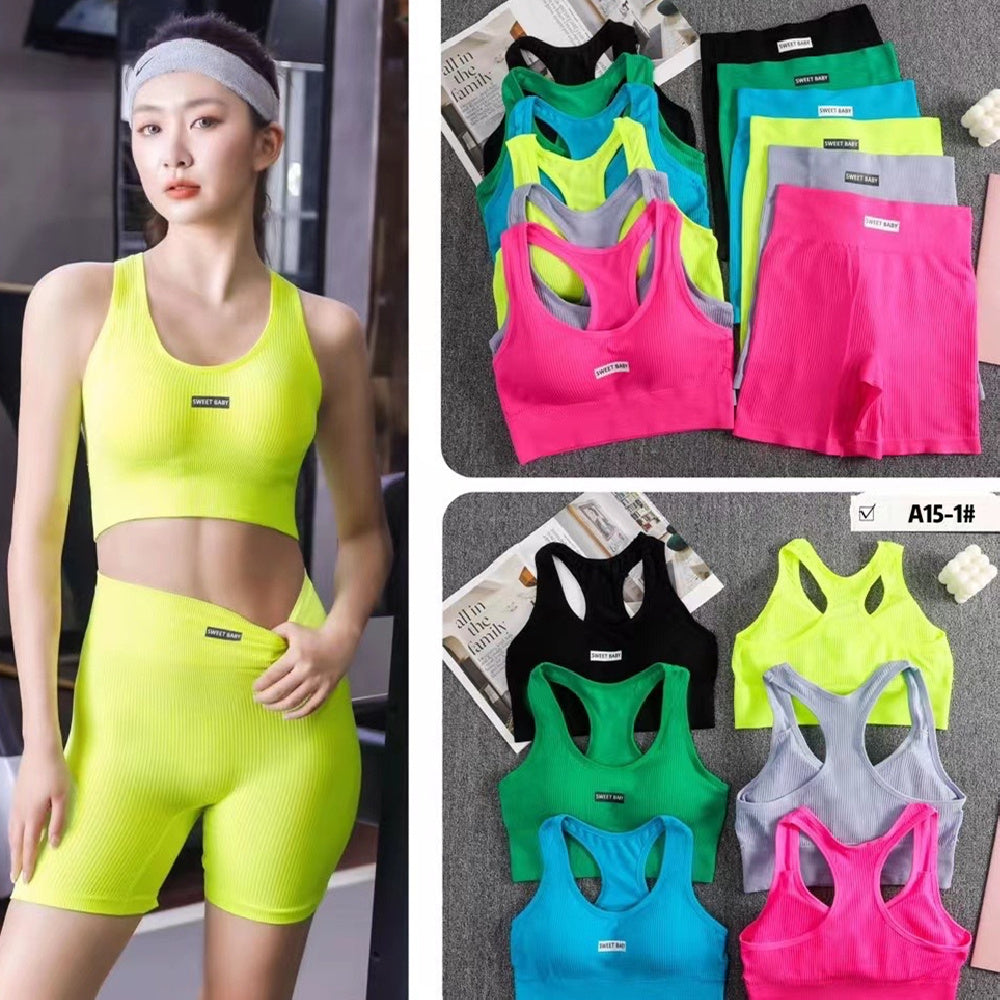Sports Yoga Suit With Chest Pad Shockproof Beauty Back Hip Withdraw Stretch Sports Women's Shorts 🇨🇳