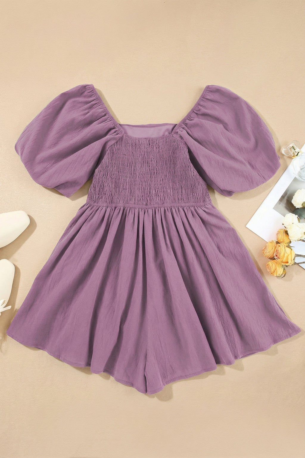 Valerian Square Neck Ruched Puff Sleeve Romper 🇺🇸