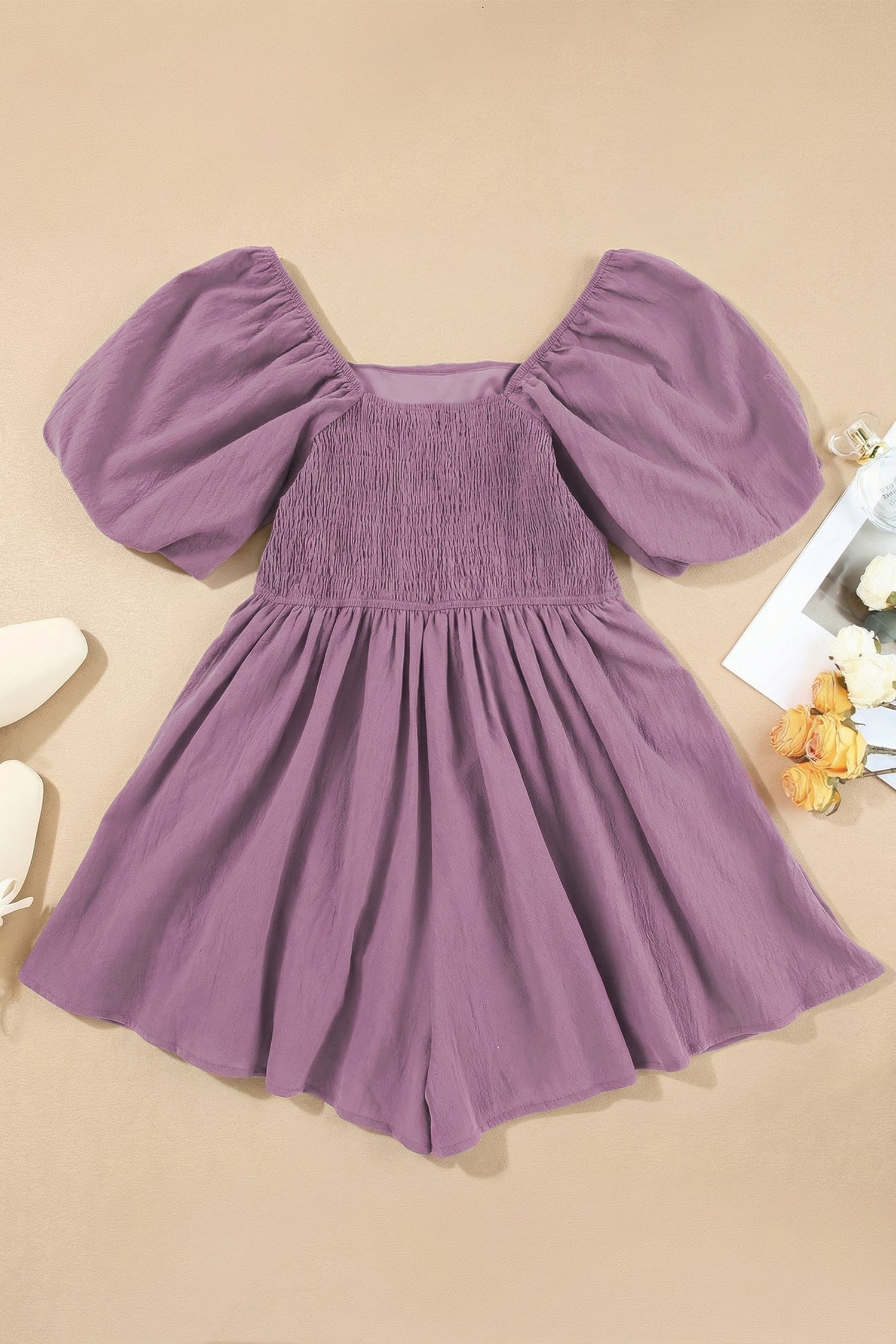 Valerian Square Neck Ruched Puff Sleeve Romper 🇺🇸