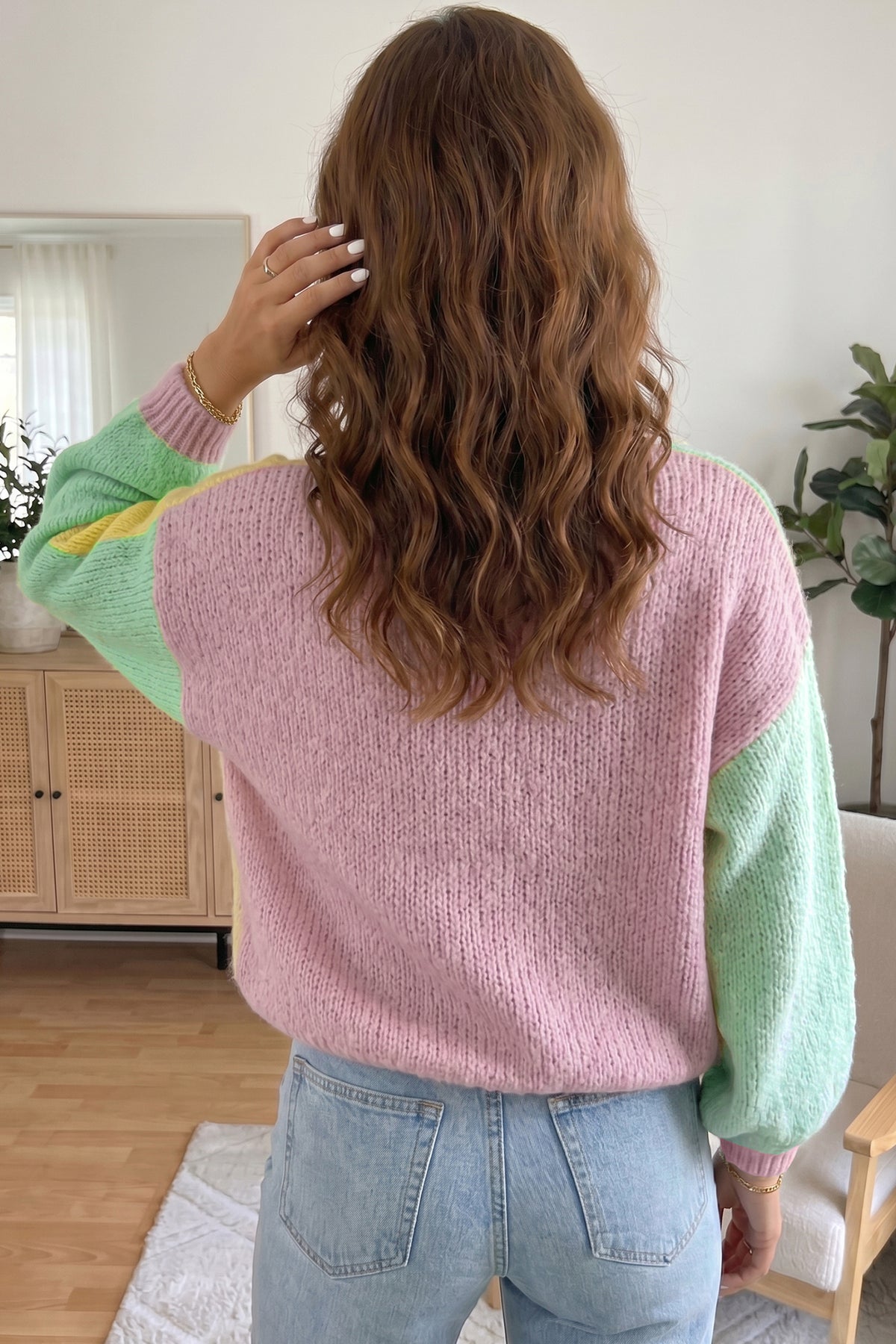 Yellow V Neck Drop Shoulder Patchwork Regular Wash Knitwear Cardigan 🇺🇸