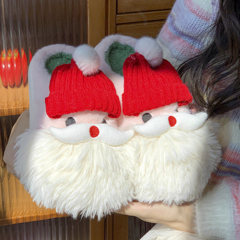 Cute Christmas Santa Claus Home Slippers Winter Warm Indoor Non-slip Floor Plush Shoes For Women 🇨🇳