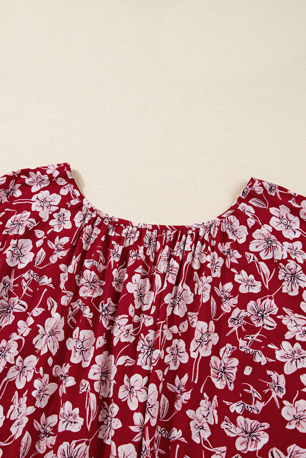 Purple Plus Floral Balloon Sleeve V Neck Relaxed Dress 🇺🇸