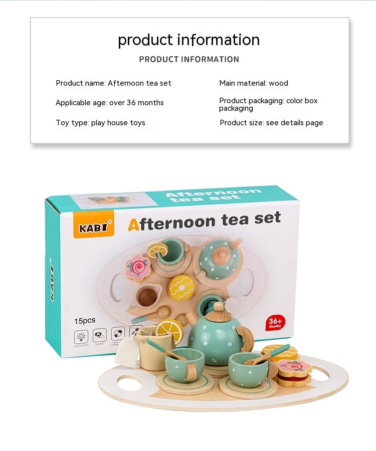Children Play House Early Education Simulation Afternoon Tea Dessert Cake Sale Tea Making Pot And Cup Tea Set Suit Wooden Toys 🇨🇳