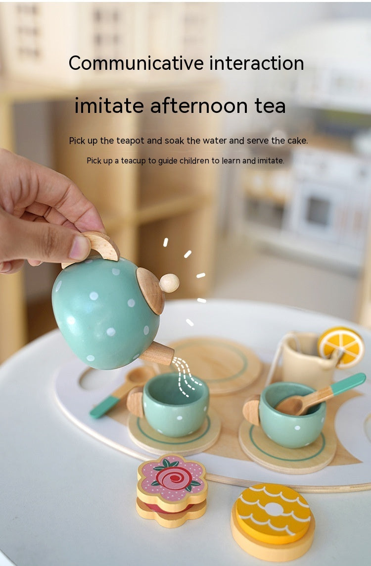 Children Play House Early Education Simulation Afternoon Tea Dessert Cake Sale Tea Making Pot And Cup Tea Set Suit Wooden Toys 🇨🇳