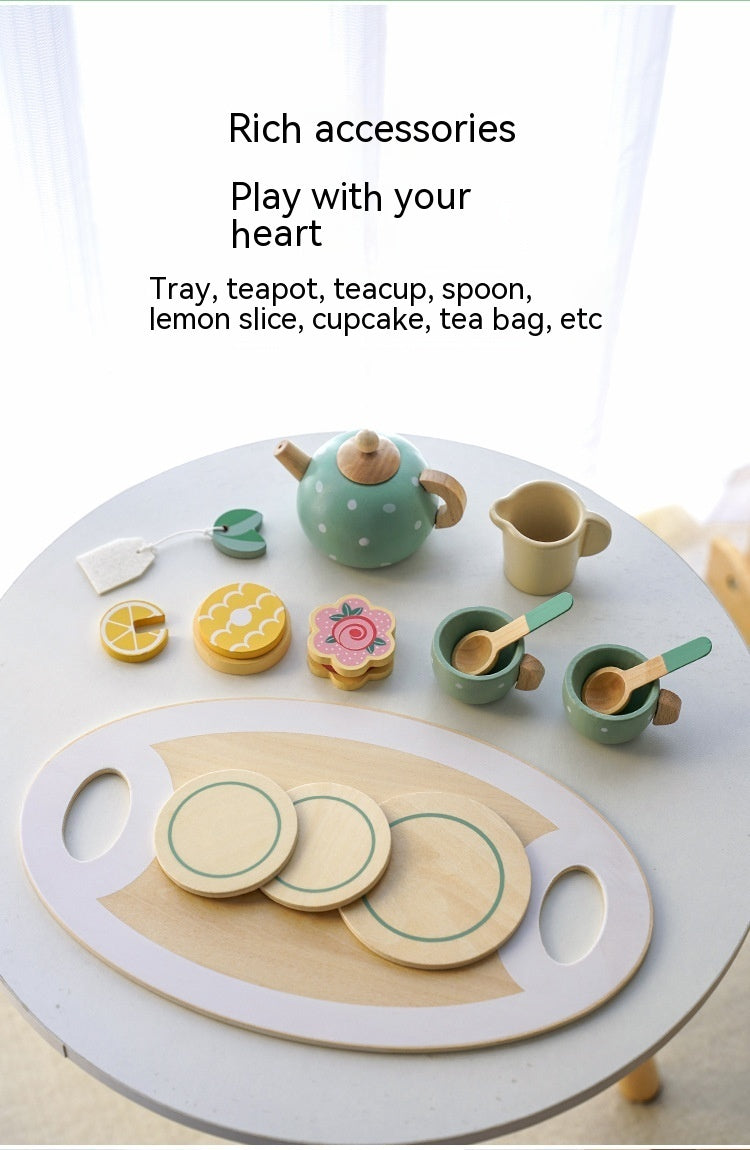 Children Play House Early Education Simulation Afternoon Tea Dessert Cake Sale Tea Making Pot And Cup Tea Set Suit Wooden Toys 🇨🇳