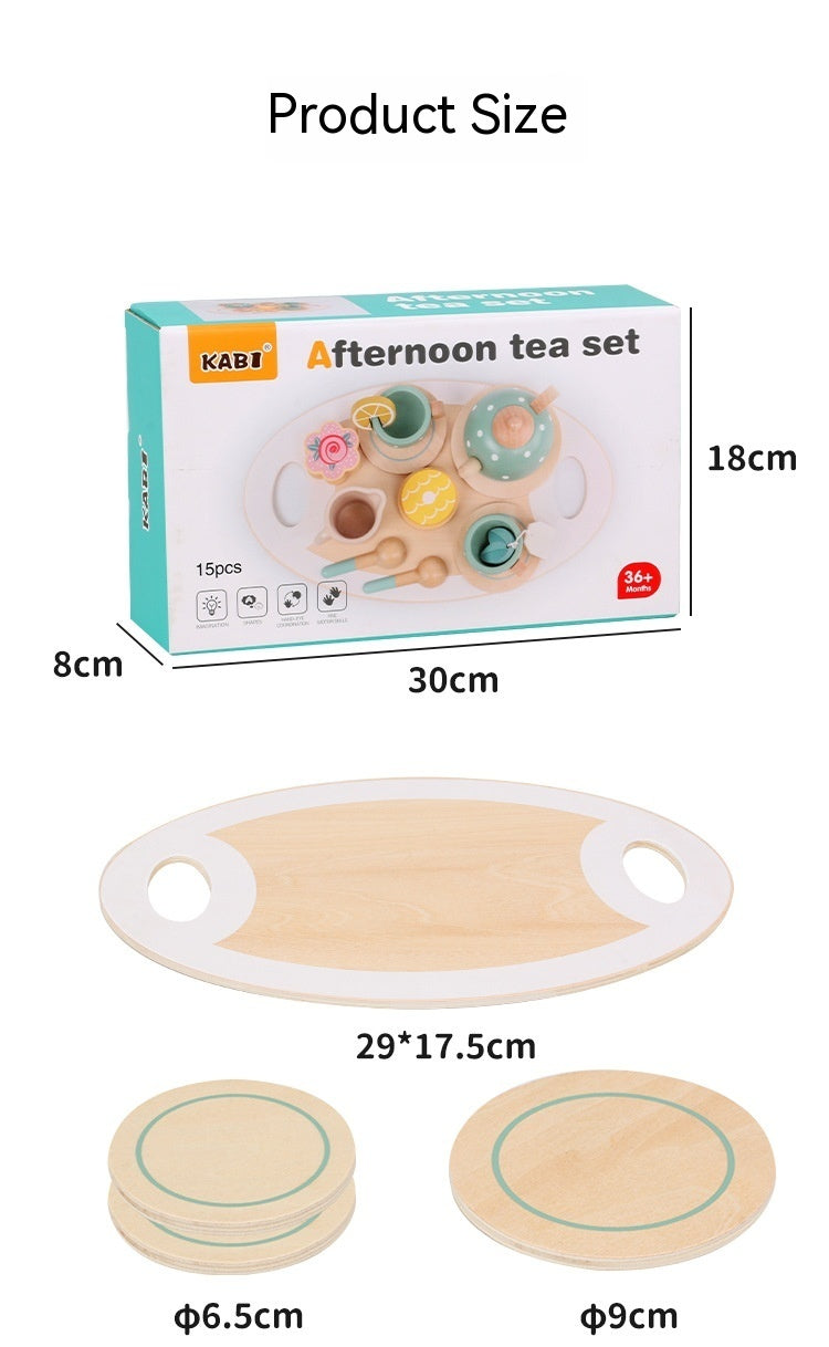 Children Play House Early Education Simulation Afternoon Tea Dessert Cake Sale Tea Making Pot And Cup Tea Set Suit Wooden Toys 🇨🇳