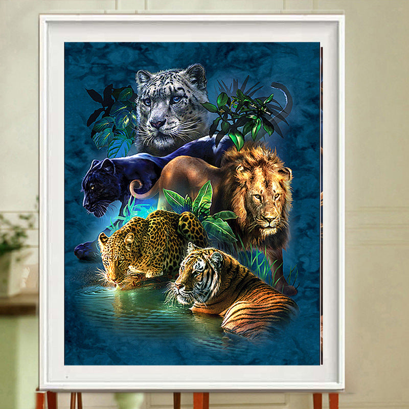 5D Diamond Painting Full Diamond Five Beasts King Of Jungle Hanging Painting 🇨🇳