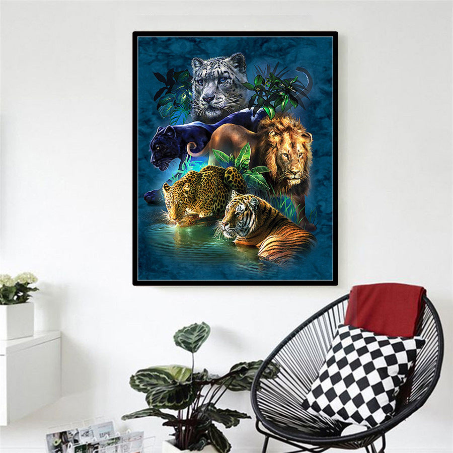 5D Diamond Painting Full Diamond Five Beasts King Of Jungle Hanging Painting 🇨🇳
