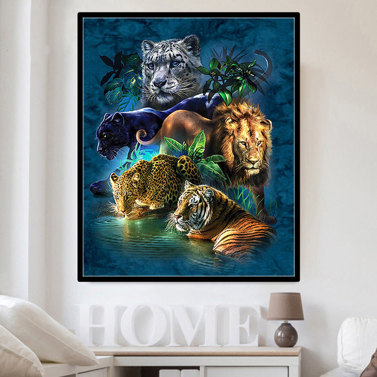 5D Diamond Painting Full Diamond Five Beasts King Of Jungle Hanging Painting 🇨🇳