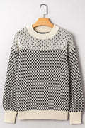Black Contrast Color Pattern Lantern Sleeve Sweater 🇺🇸