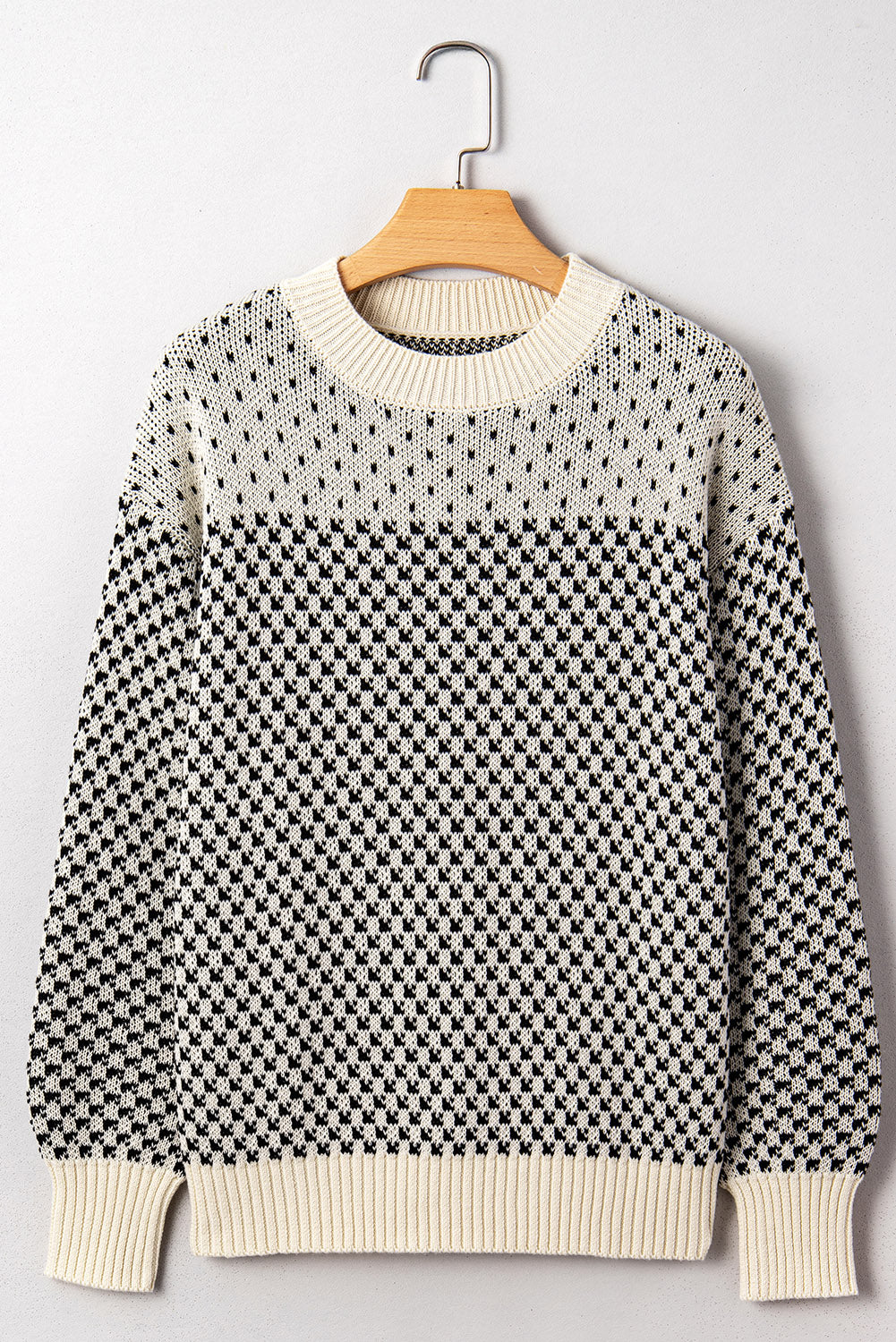 Black Contrast Color Pattern Lantern Sleeve Sweater 🇺🇸