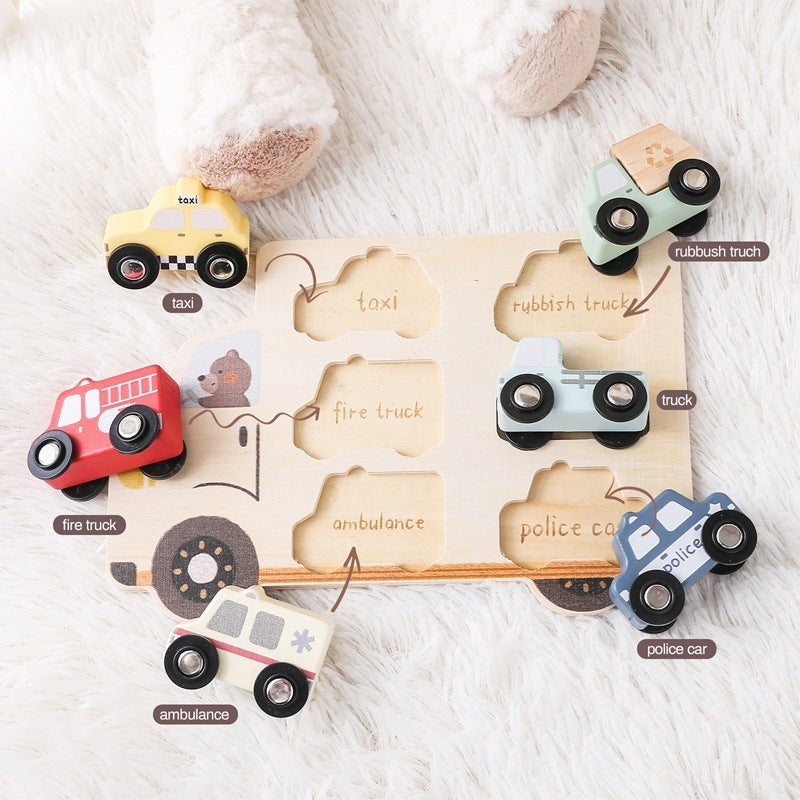 Wooden Three-dimensional Rolling Car Matching Puzzle Baby Early Education Educational Toys 🇨🇳