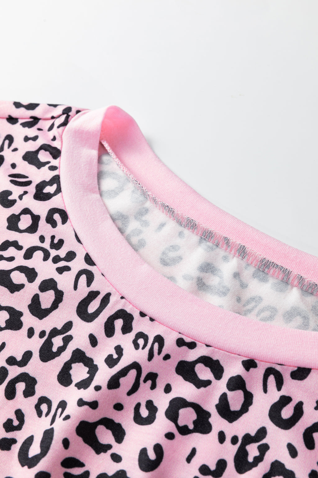 Pink Leopard Striped Patchwork Side Slit Loose Short Sleeve Top 🇺🇸