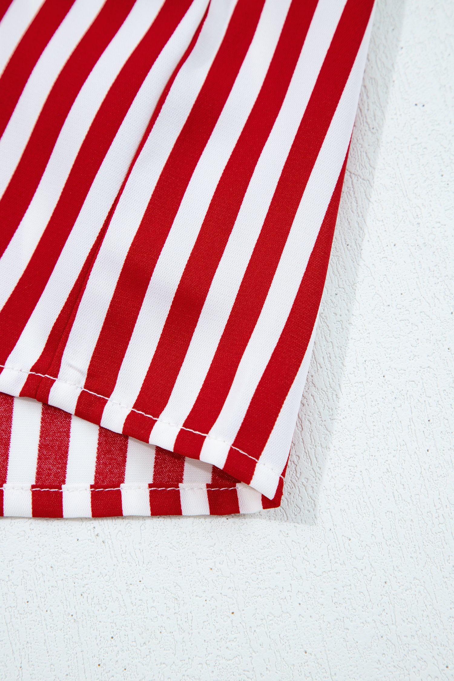 Red Stripe Contrast Velvet Trim Bow Knot Waist 2pcs Pajama Set 🇺🇸