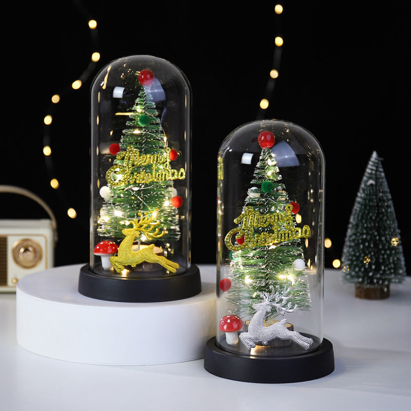 Christmas Gift LED Light Illumination Decorative Ornament Mini Christmas Tree Deer Glass Cover 🇨🇳