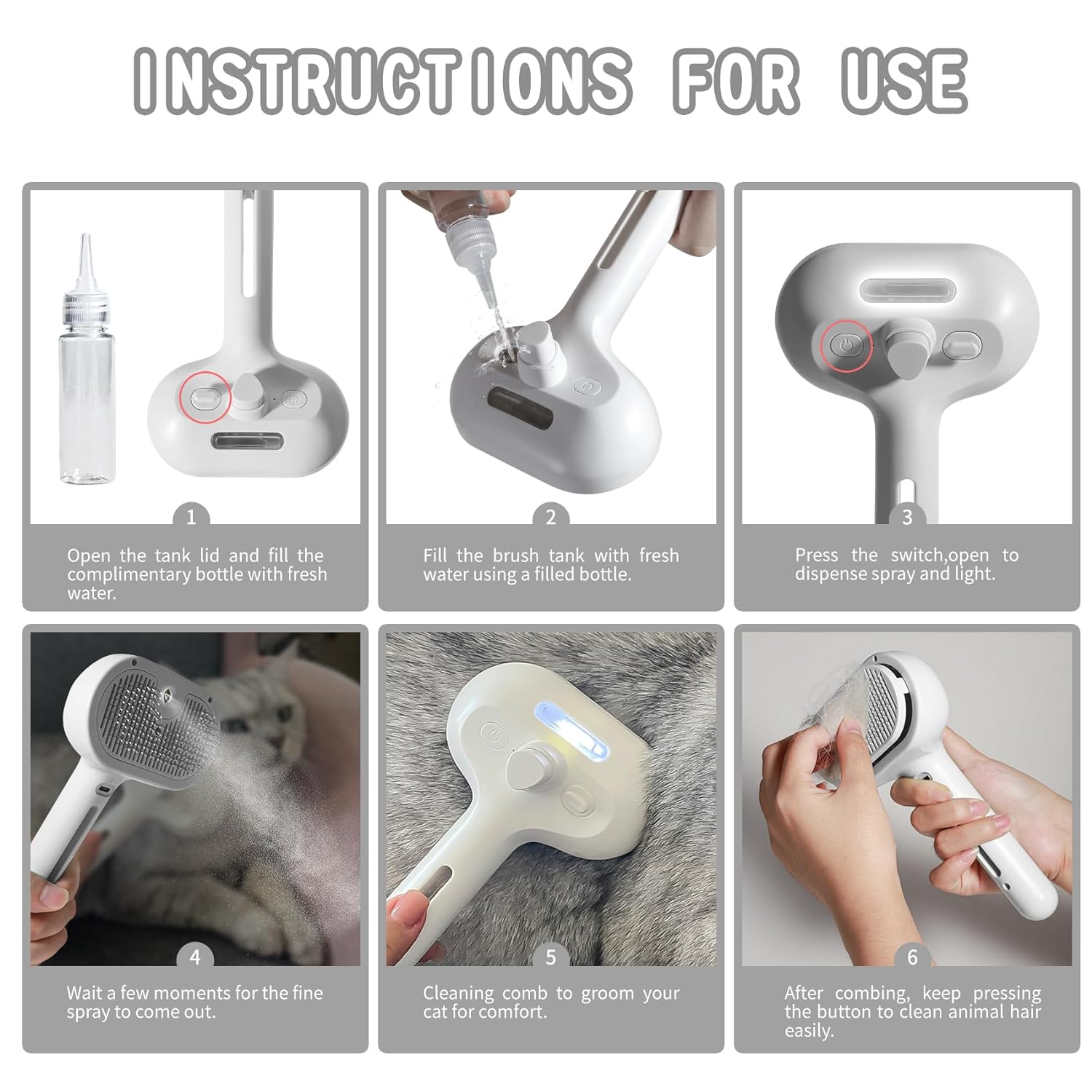 Spray Cat Brush For Shedding Water Brush For Cats And Dogs Pet Hair Removal Comb With Water 🇨🇳