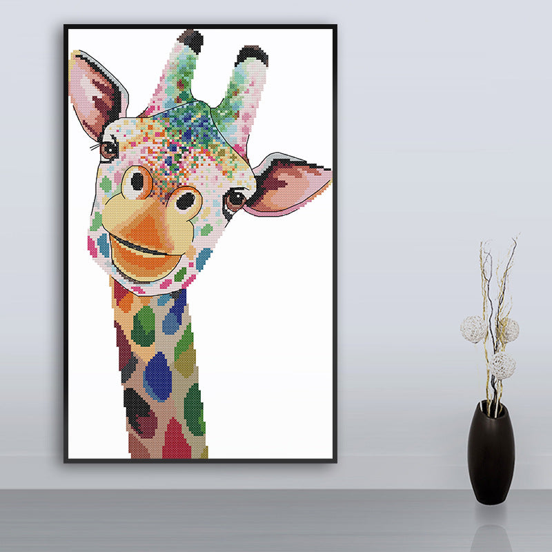 Cross-stitch rainbow giraffe Living room vertical decorative painting 🇨🇳