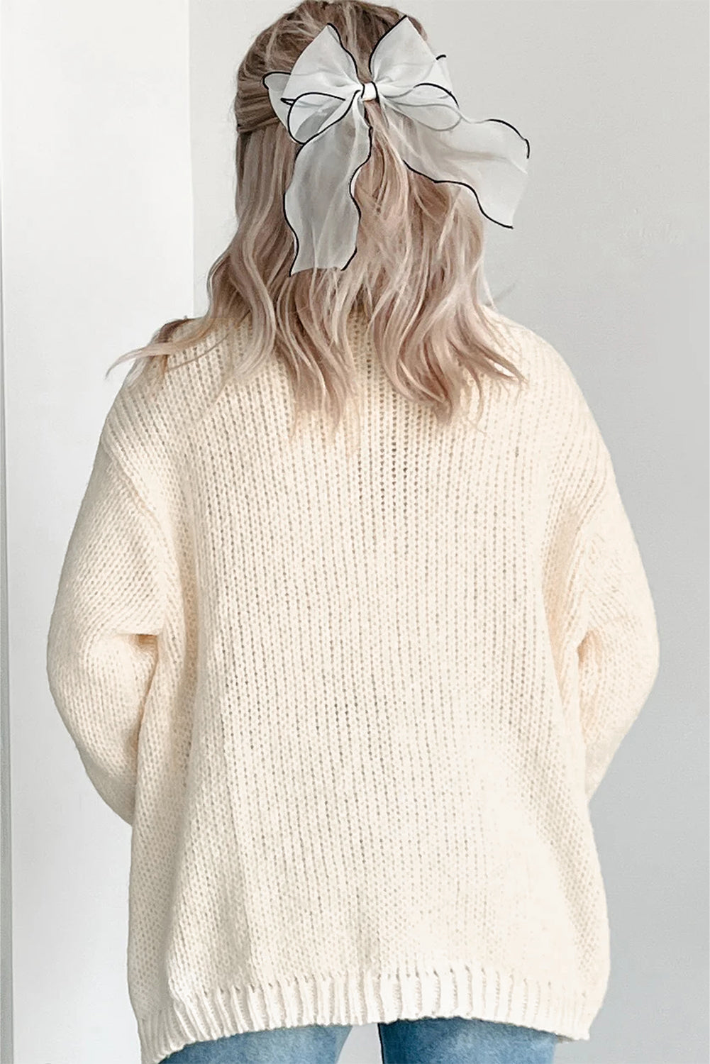 White Pumpkin Print Open Front Drop Shoulder Midi Cardigan 🇺🇸