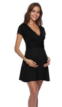 Deep V-Neck Maternity Short Sleeve Dress 🇨🇳