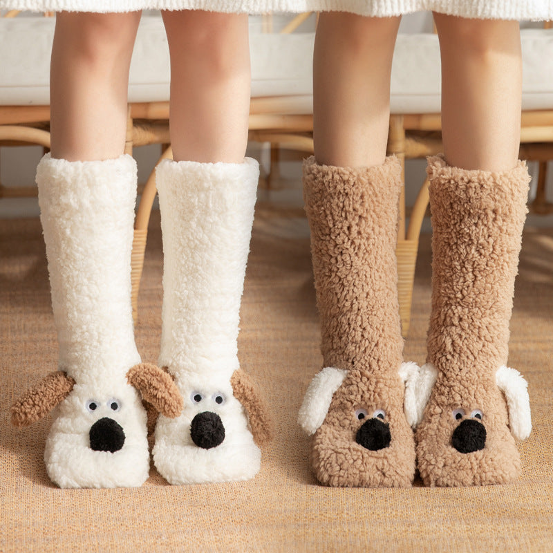 Cute Cartoon Dog Floor Socks Winter Warm Non-slip Plush Socks For Women 🇨🇳