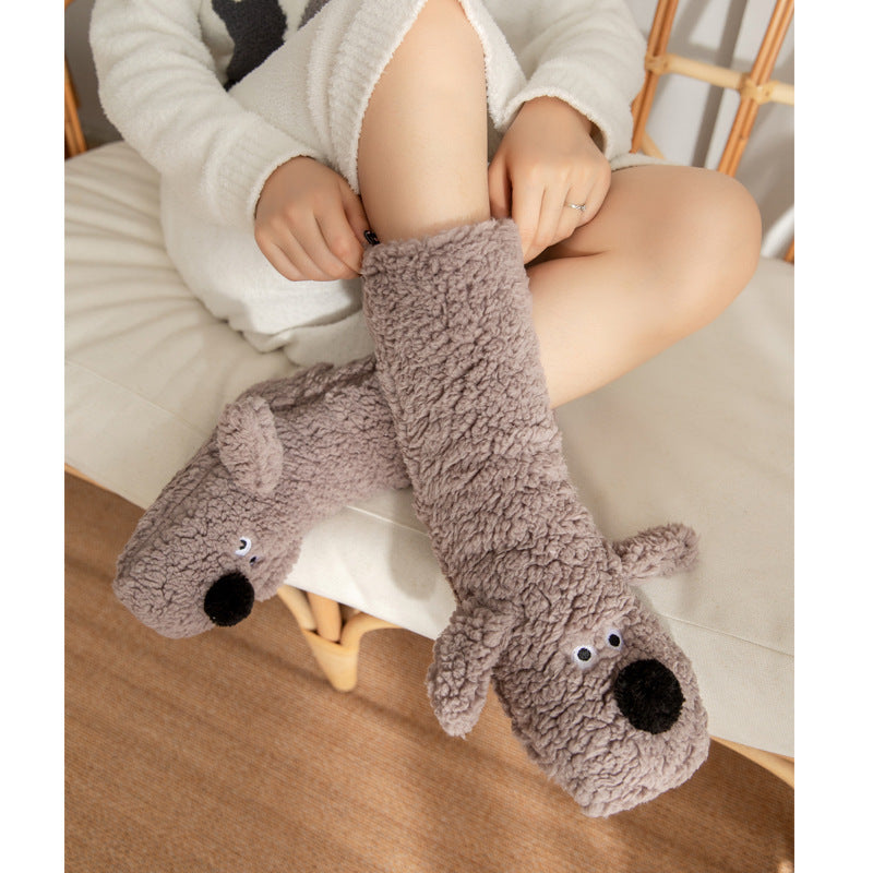 Cute Cartoon Dog Floor Socks Winter Warm Non-slip Plush Socks For Women 🇨🇳