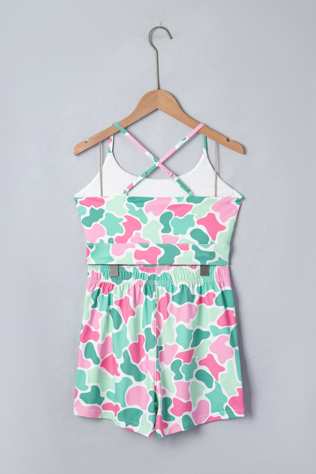 Green Camouflage Printed Cropped Tank Athleisure 2pcs Short Set 🇺🇸