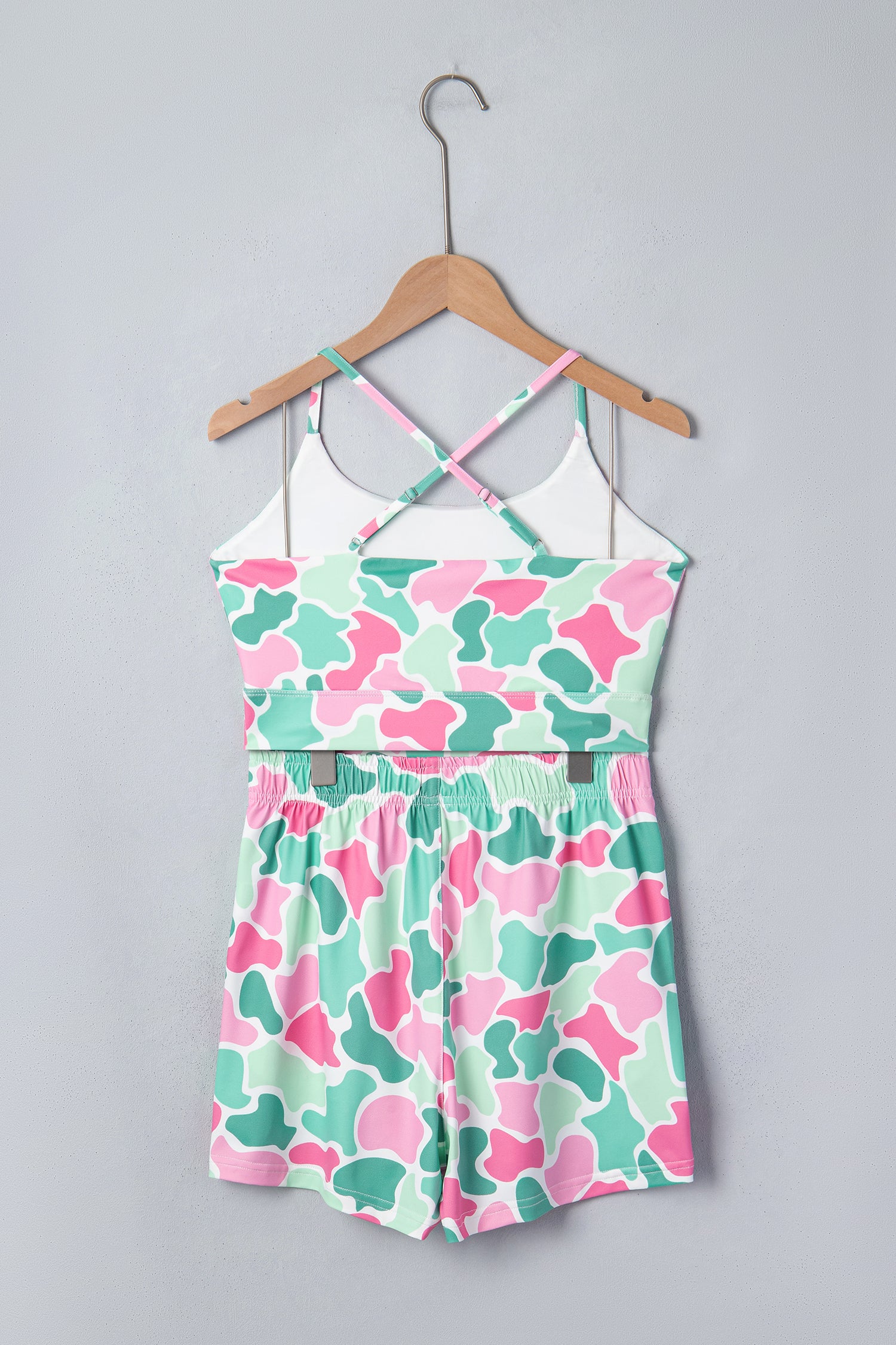 Green Camouflage Printed Cropped Tank Athleisure 2pcs Short Set 🇺🇸