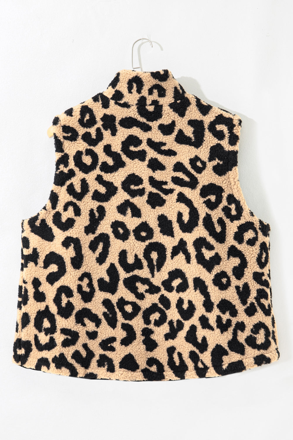 Khaki Leopard Sherpa Button Front Collared Plus Size Vest Jacket 🇺🇸
