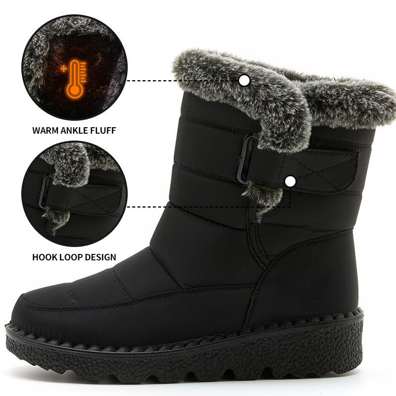 Winter Snow Boot Hook And Loop Fastener Waterproof Low Heels Platform Ankle Boots 🇨🇳