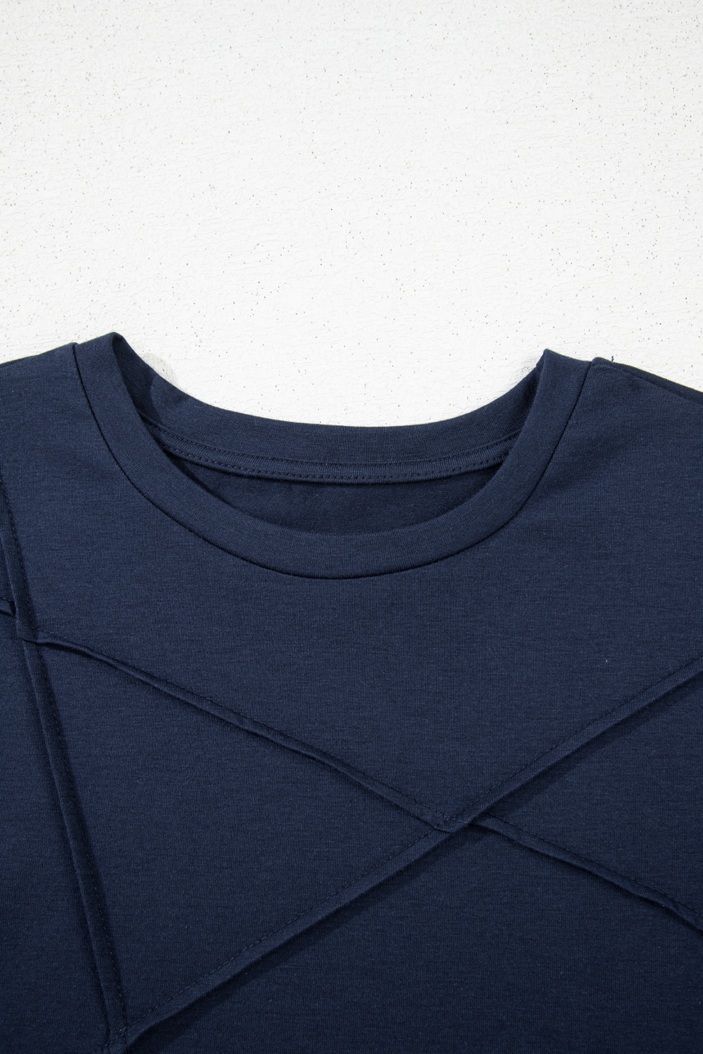 Dirty blue Solid Color Toothpick Stripe Round Neck T Shirt 🇨🇳