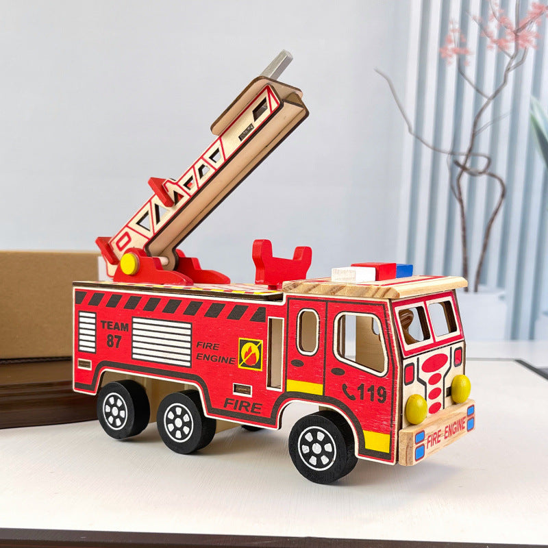 Colorful Wooden Fire Truck Fire Truck Children's Model Toy 🇨🇳
