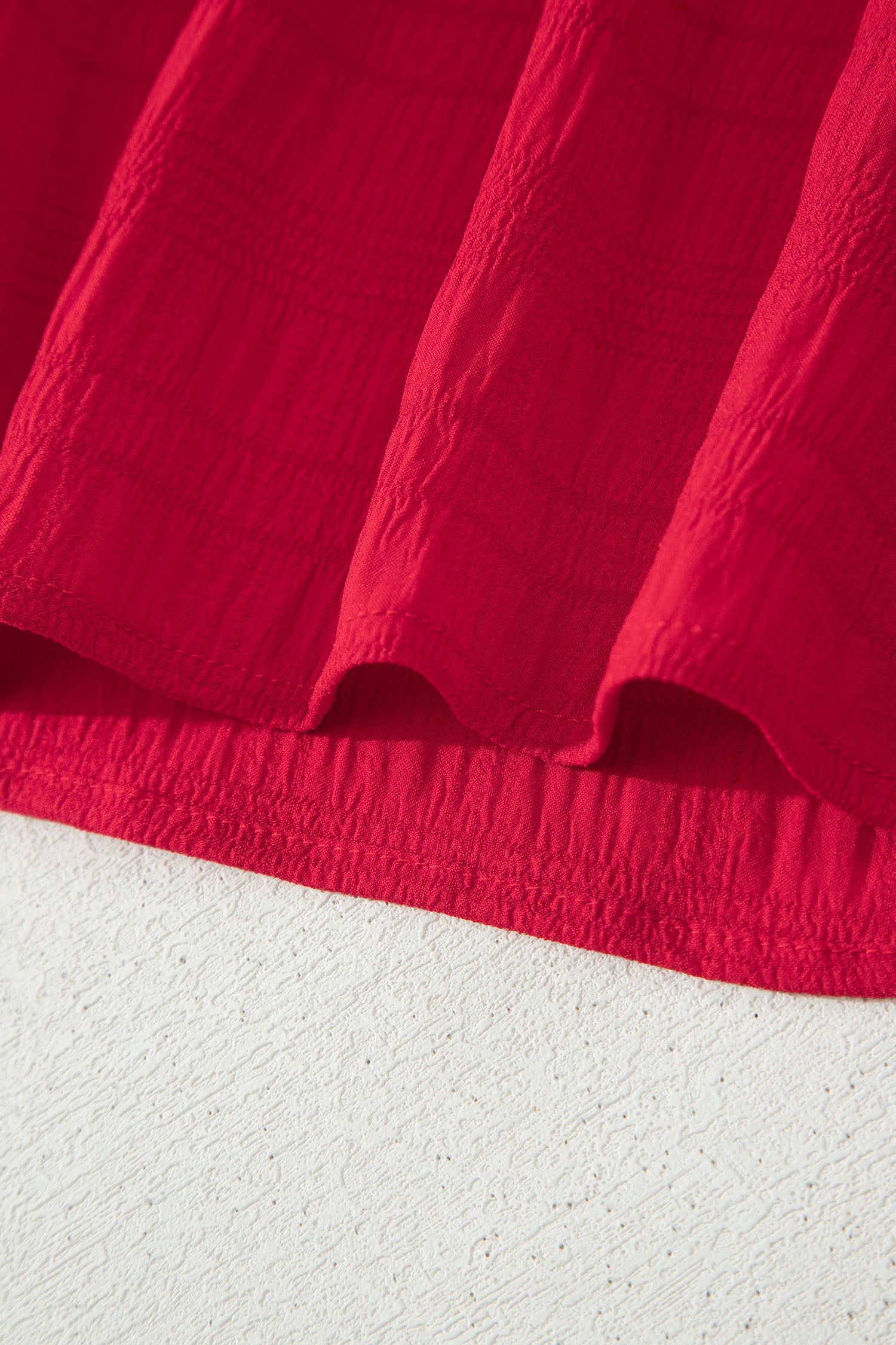 Fiery Red Textured Square Neck Top and Shirred High Waist Shorts Set 🇺🇸