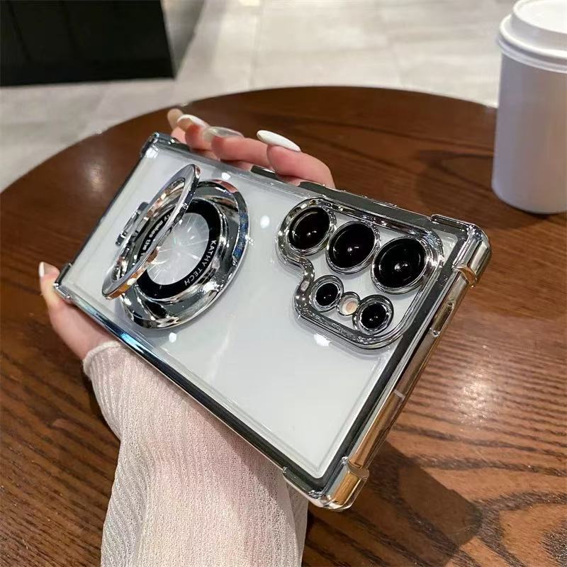 Suitable for Samsung S25 Ultra Phone Case with Air Cushion Shockproof Space Shell Magnetic Mount Bracket Note 20 Hard Case A55 🇨🇳