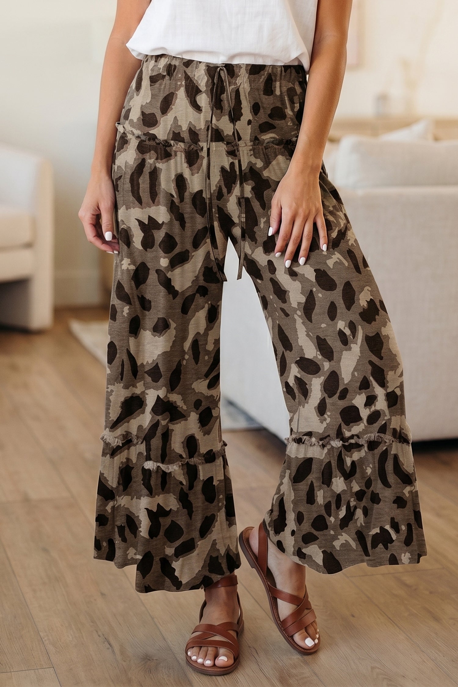 Brown Camo Print Wide Leg Casual Pants 🇺🇸