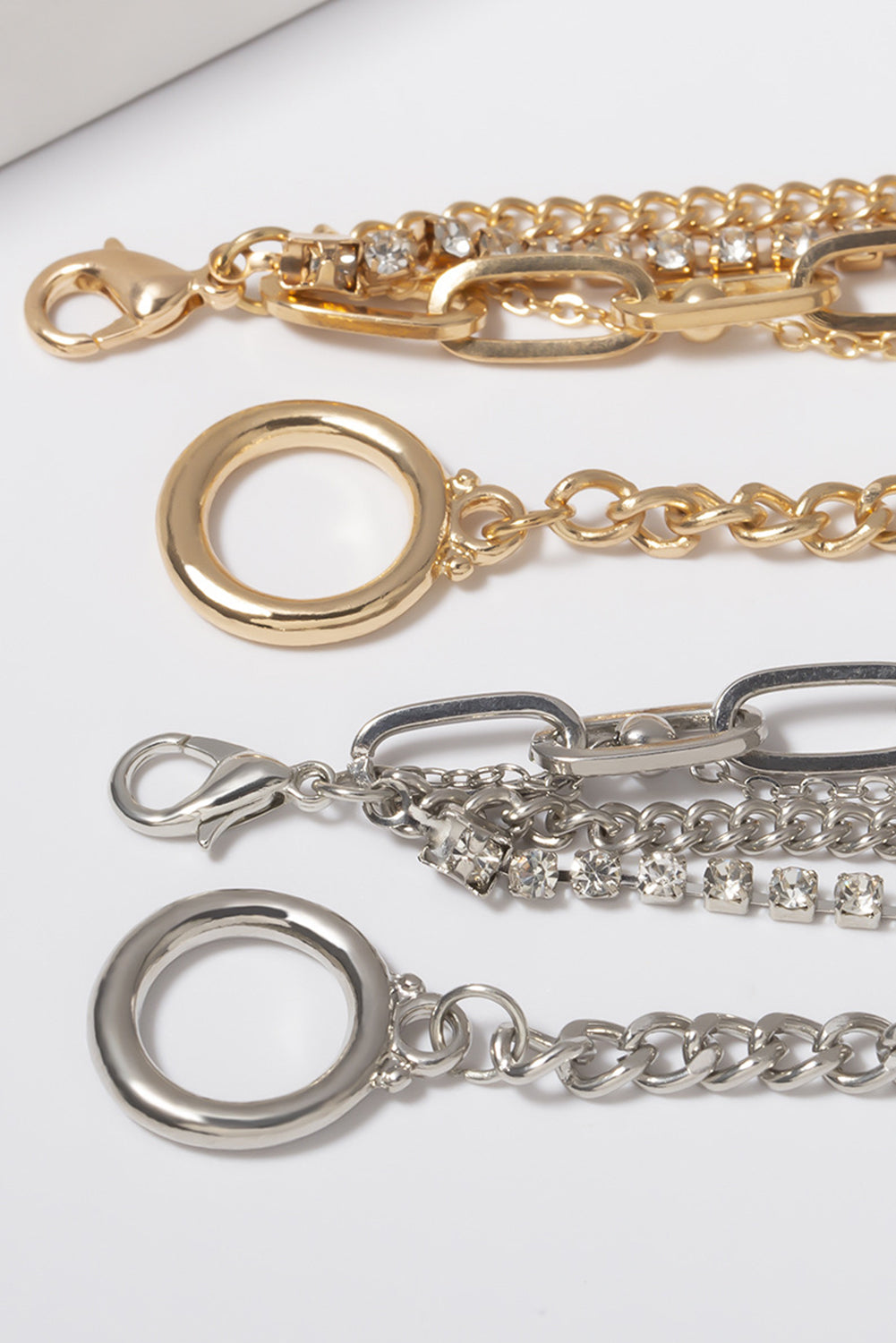 Gold Multi Layered Rhinestone Plated Chain Bracelet Set 🇨🇳