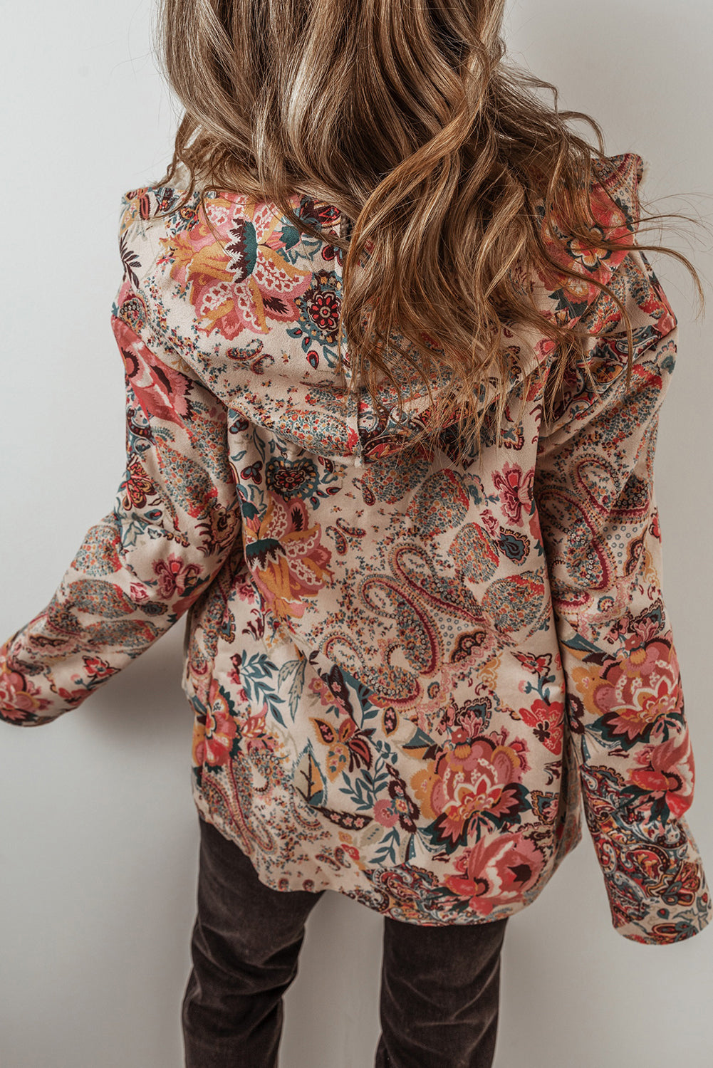 Beige Vintage Paisley Floral Printed Sherpa Lined Hooded Jacket 🇺🇲