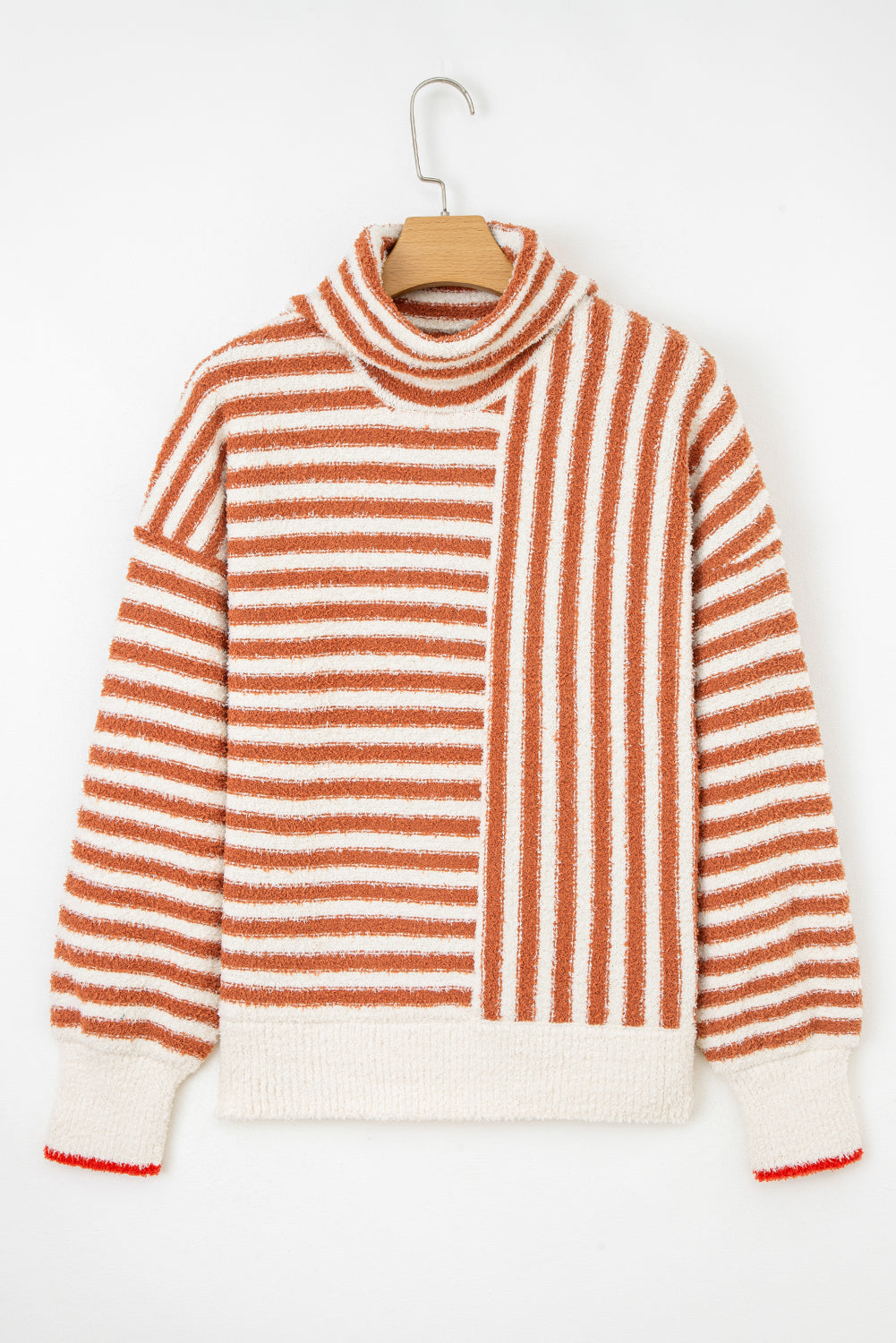 Orange Stripe Cowl Neck Drop Shoulder Sweater 🇺🇸