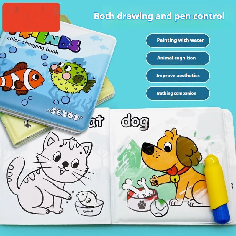Magic Water Painting Color Changing Bath Book Baby Doodle Enlightenment Cognition Bath Toys Tear-proof Waterproof Book 🇨🇳