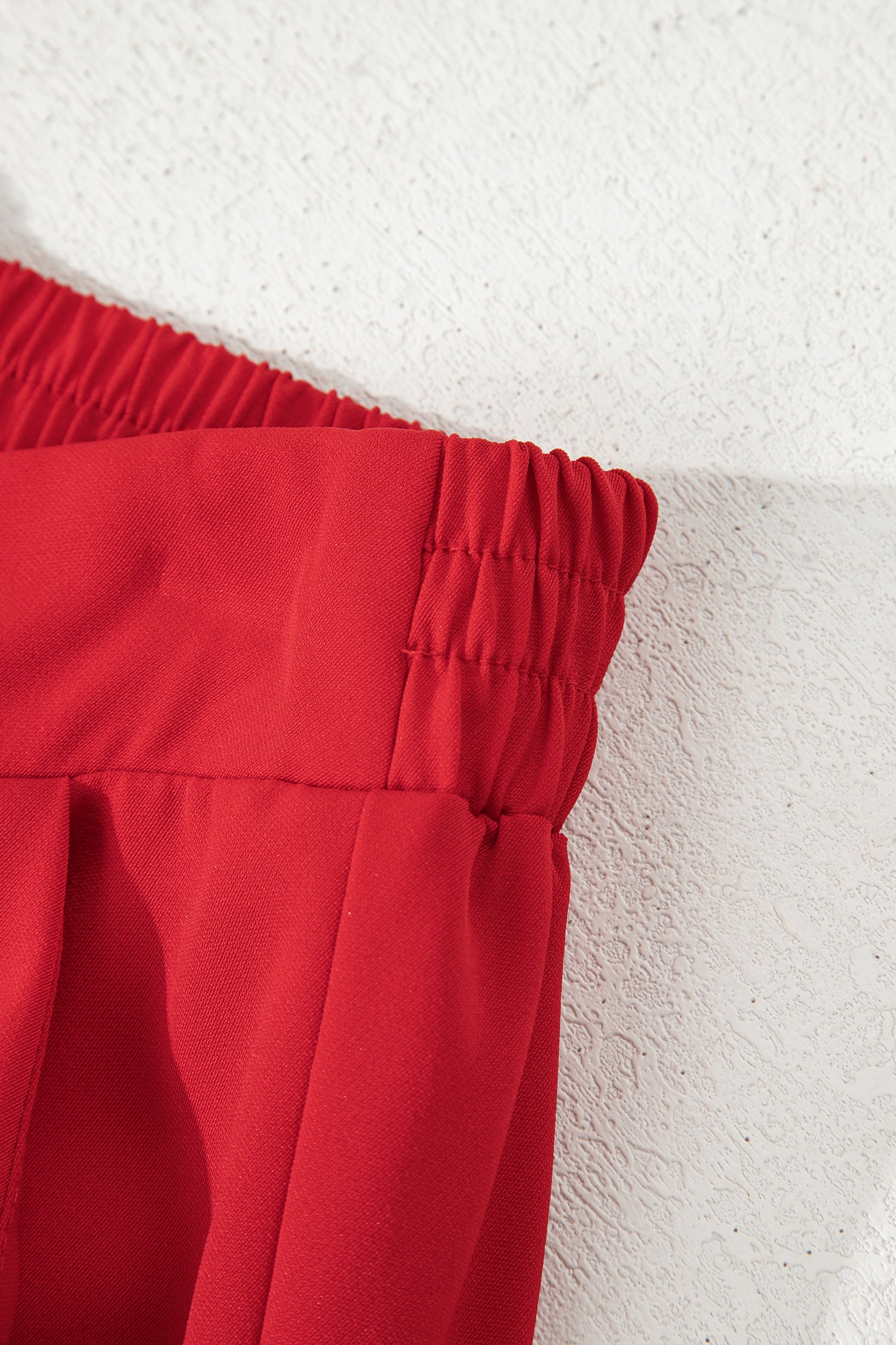 Fiery Red Pleated Detail Pull On High Elastic Waist Loose Straight Pants 🇺🇸