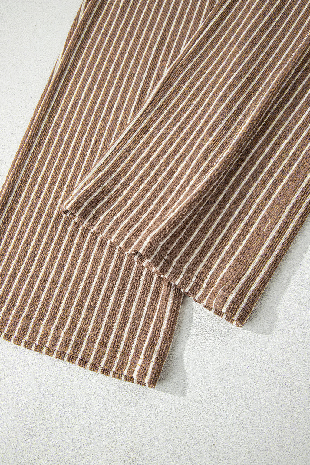 Khaki Stripe Crew Neck Tee Drawstring Waist Cropped Pants Set 🇺🇸