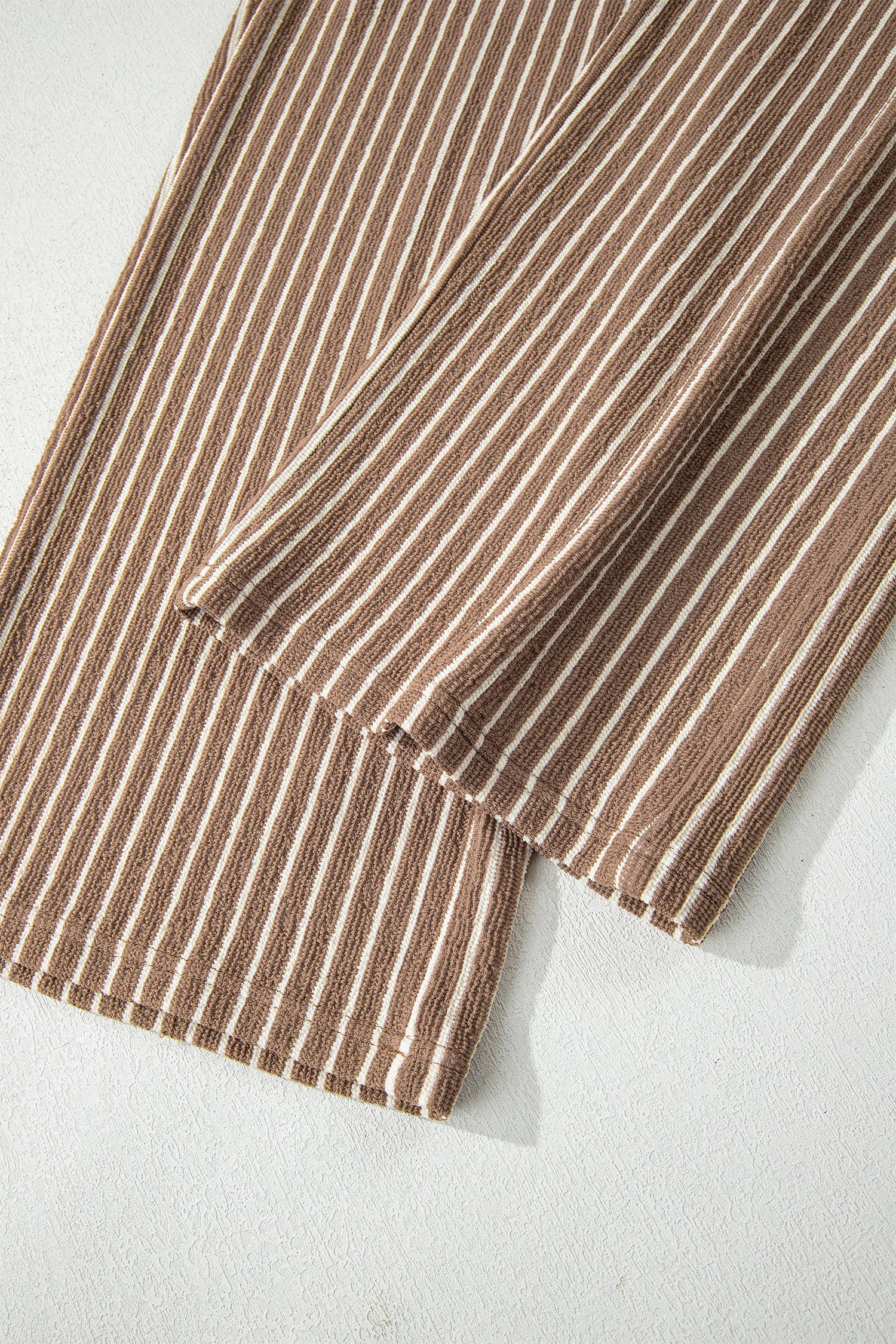 Khaki Stripe Crew Neck Tee Drawstring Waist Cropped Pants Set 🇺🇸