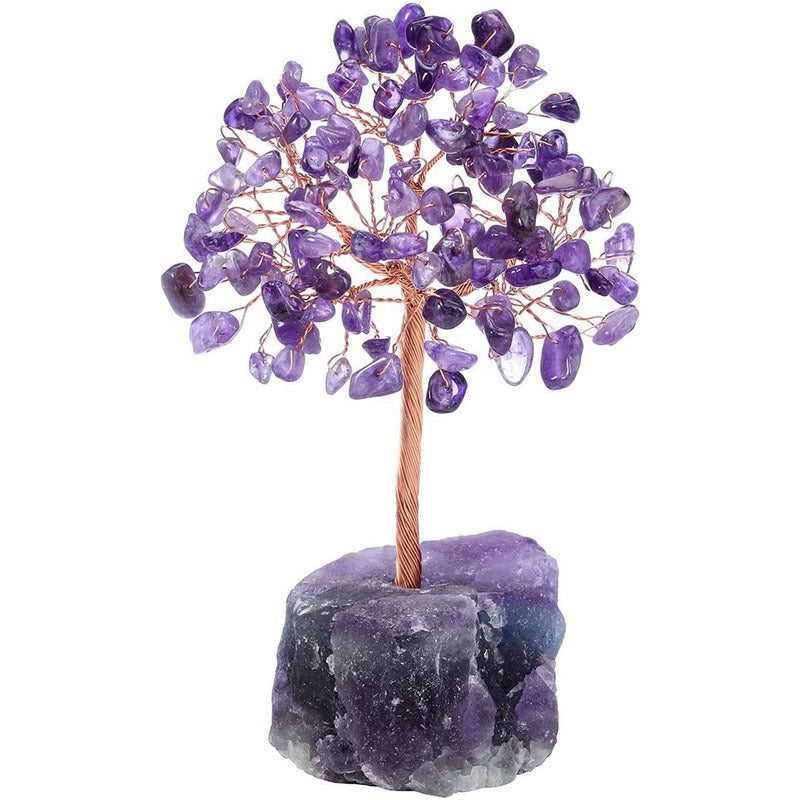 Popular natural crystal tree crystal wool mineral fluorite base, fortune tree chakra amethyst powder crystal ornament 🇨🇳