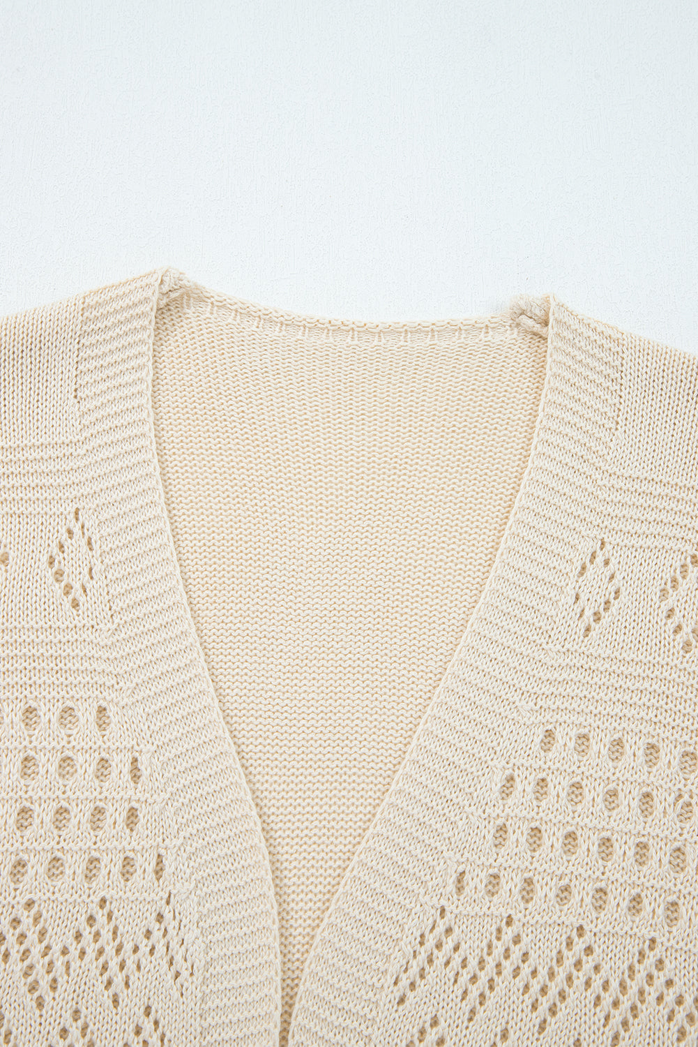 Smoke Gray Solid Color Hollowed Knit Open Front Cardigan Sweater 🇺🇸