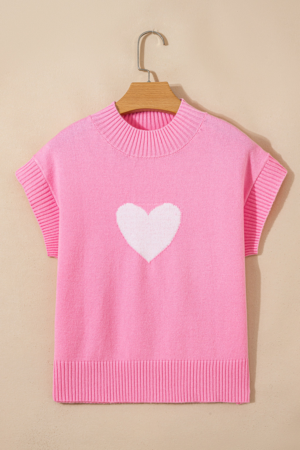 Pink Heart Graphic Cropped Short Sleeve Sweater 🇺🇸