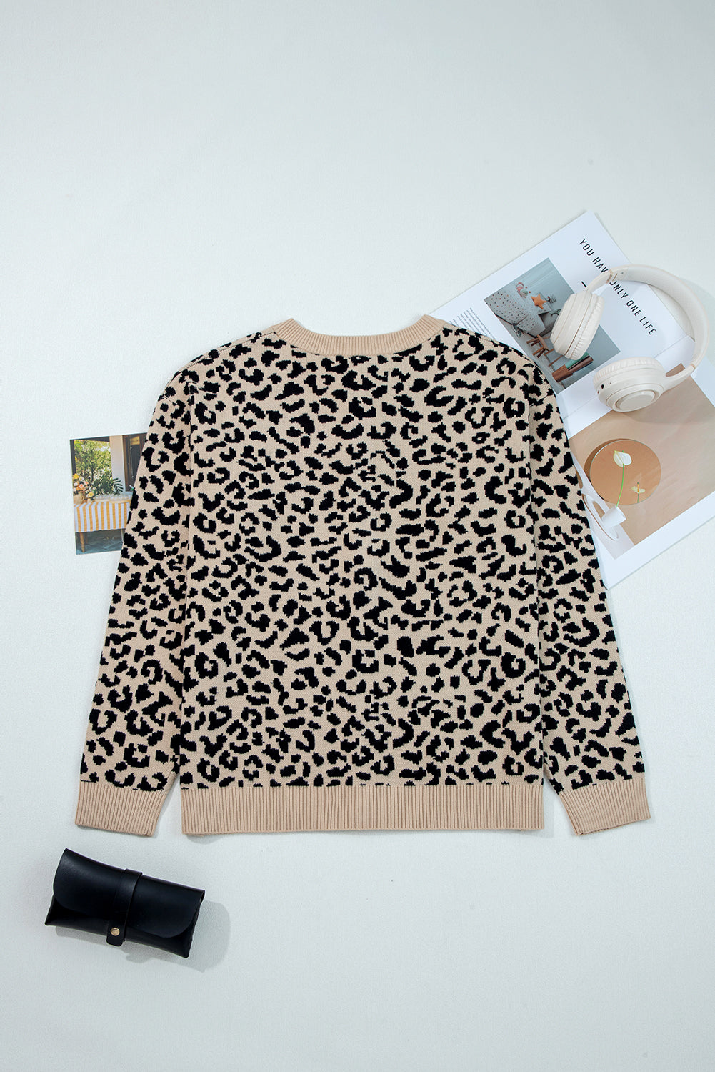 Black Leopard Drop Shoulder Chunky Knitted Cardigan Sweater 🇺🇸