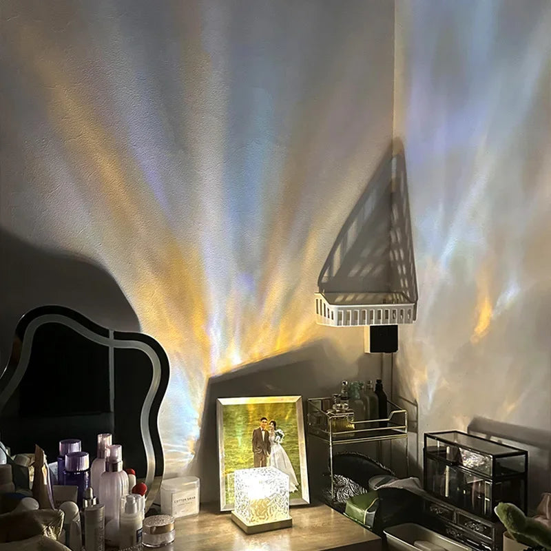 3/16 Colors Dynamic Rotating Water Ripple Projector Night Light Flame Crystal Lamp for Living Room Study Bedroom Bedside Decor 🇨🇳