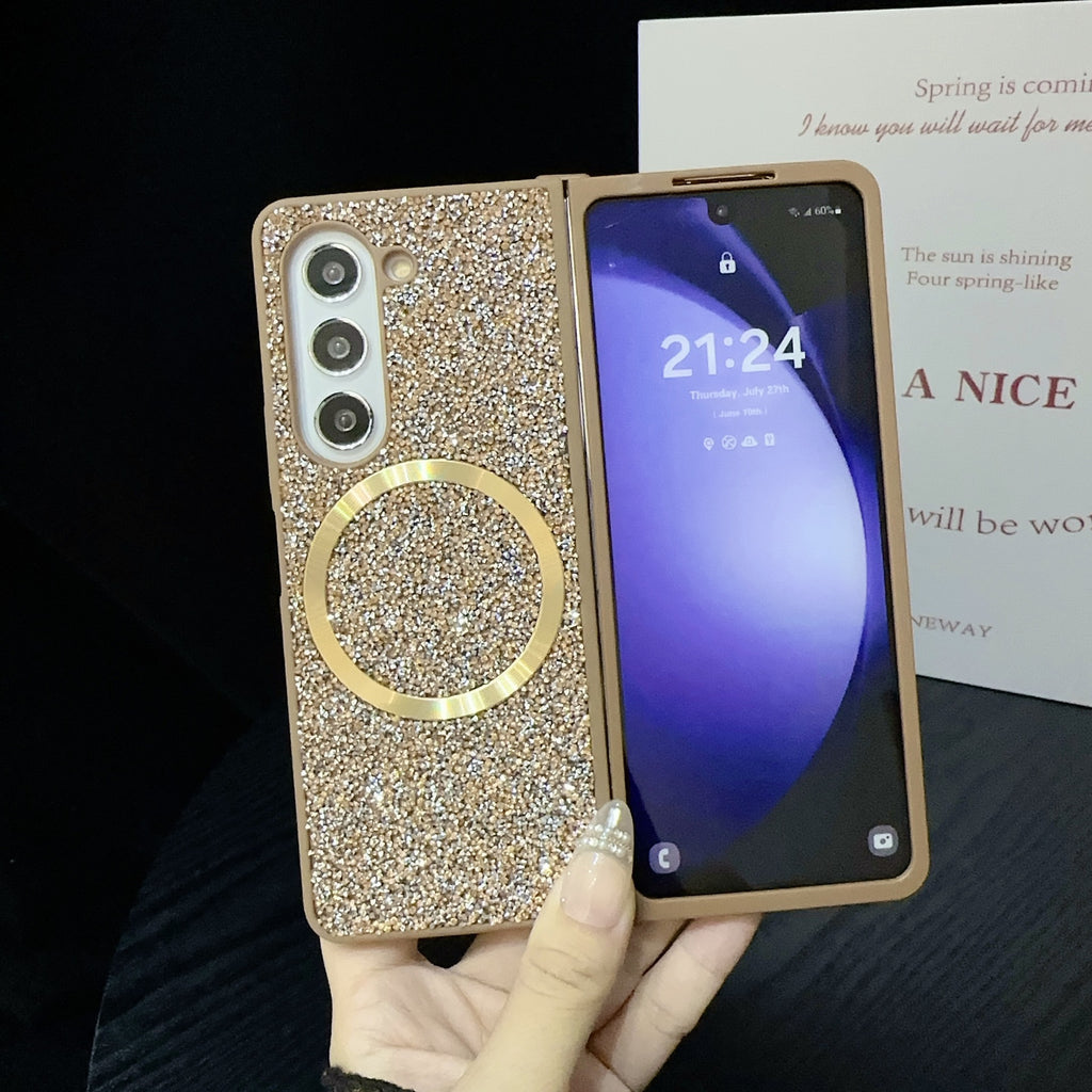 Suitable for Samsung Z Fold 6 Phone Case, Foldable Screen Z Fold 5/W24 Protective Cover, Magnetic Glitter Z Fold 3/4 Case 🇨🇳