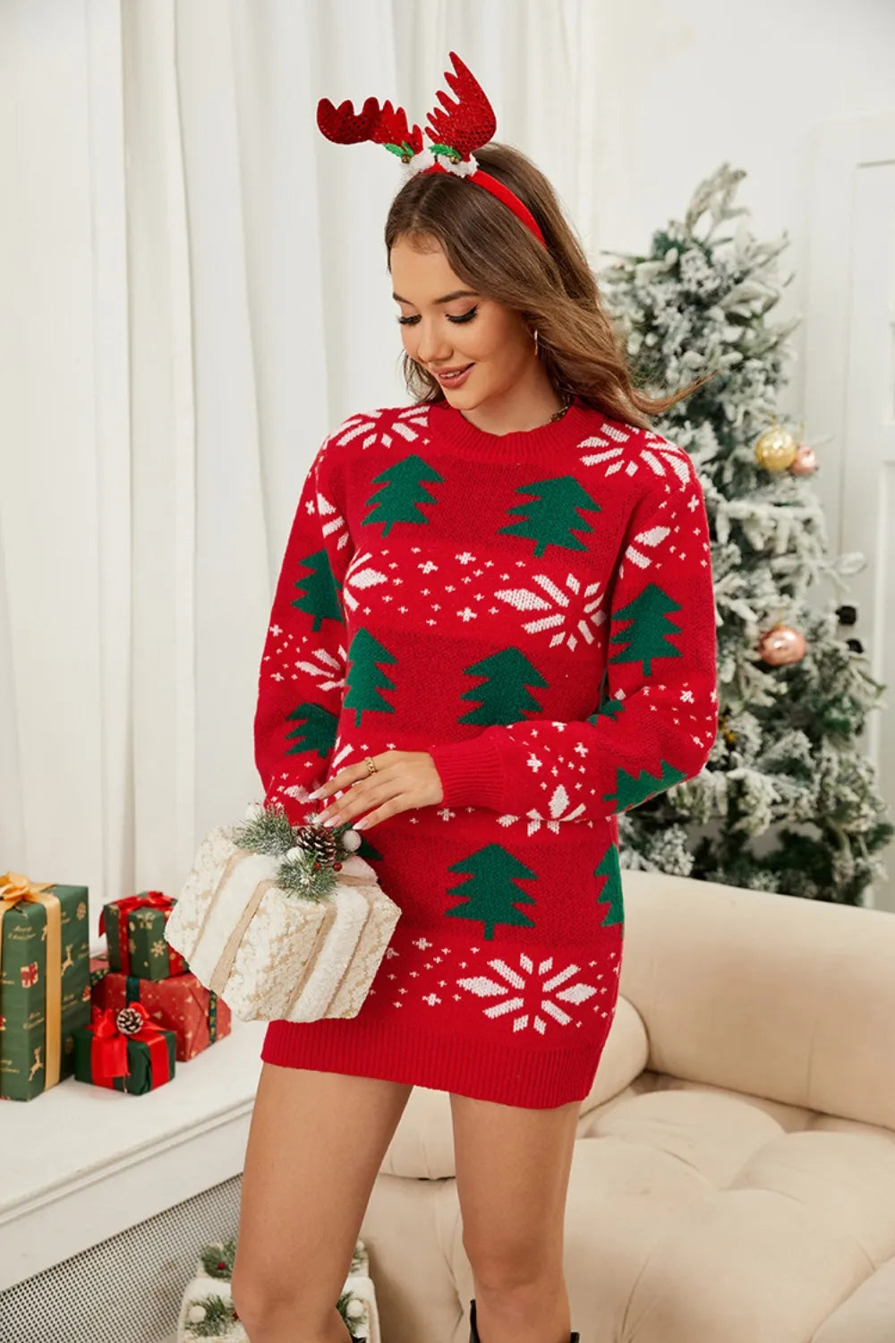 Christmas Tree Round Neck Sweater Dress 🇨🇳
